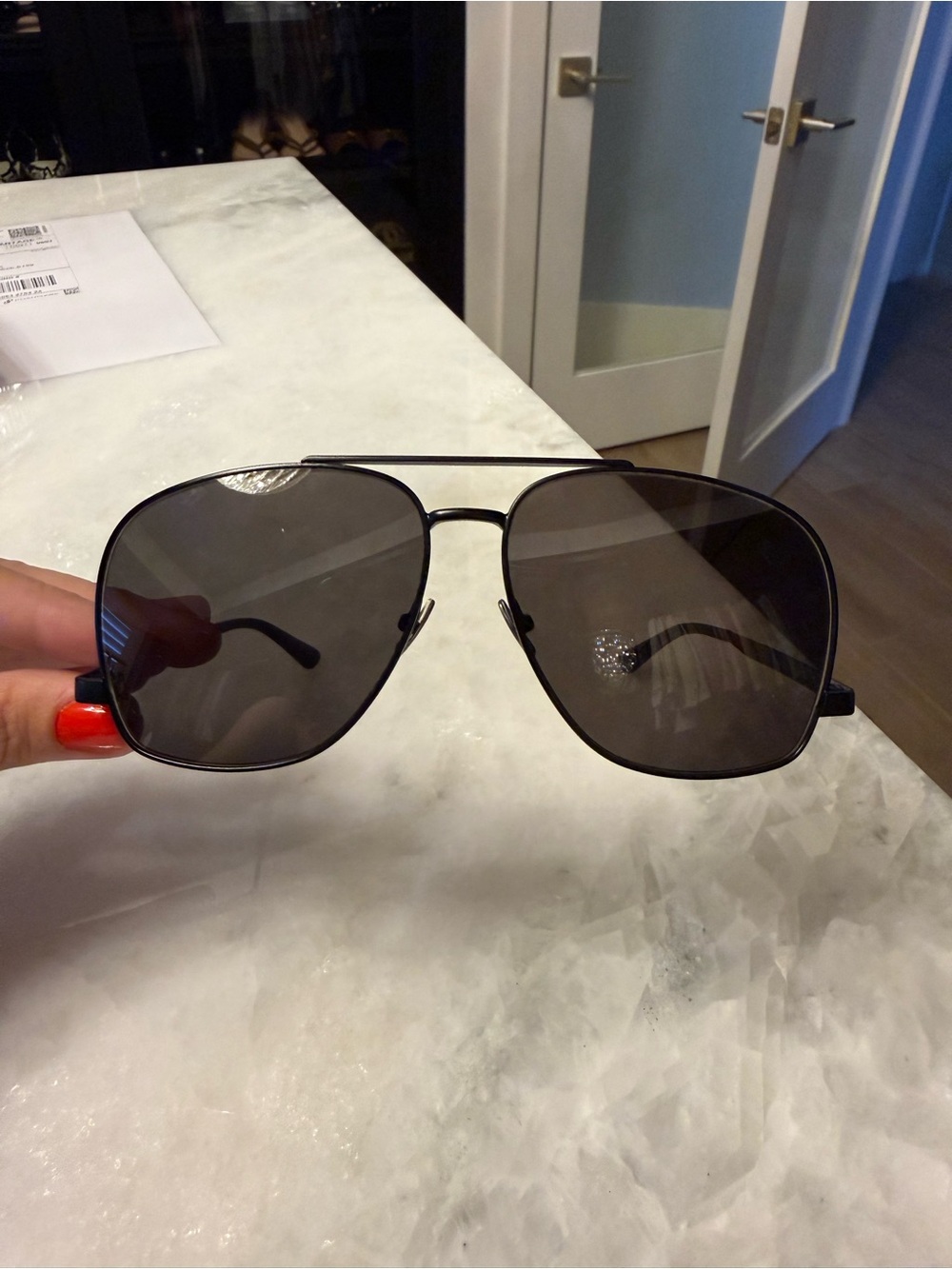 Saint Laurent Black Metal Aviator Sunglasses with Dark Lenses